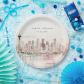 Seattle, Washington Watercolor Landscape Wedding Pappteller (Party)