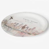 Seattle, Washington Watercolor Landscape Wedding Pappteller (Schrägansicht)