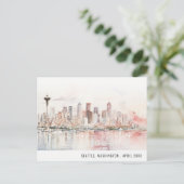Seattle, Washington Watercolor Landscape Wedding Postkarte (Stehend Vorderseite)