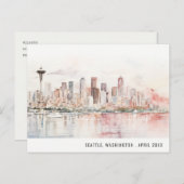 Seattle, Washington Watercolor Landscape Wedding Postkarte (Vorne/Hinten)