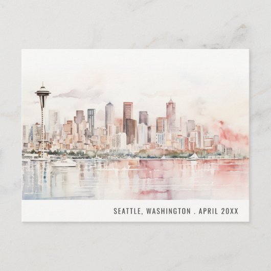 Seattle, Washington Watercolor Landscape Wedding Postkarte (Vorderseite)