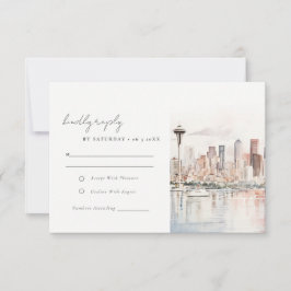 Seattle Washington Watercolor Landscape Wedding RSVP Karte