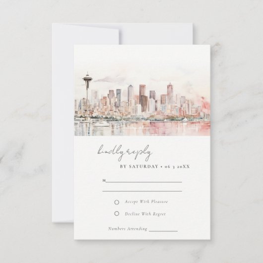 Seattle Washington Watercolor Landscape Wedding RSVP Karte (Vorderseite)