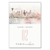 Seattle, Washington Watercolor Landscape Wedding Tischnummer (Rückseite)