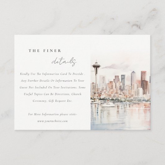 Seattle Washington Watercolor Scape Wedding Detail Begleitkarte (Vorderseite)