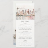 Seattle Washington Watercolor Scape Wedding Menu Einladung (Vorne/Hinten)