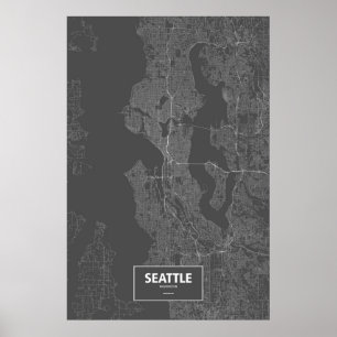 Seattle, Washington (weiß auf Schwarzem) Poster