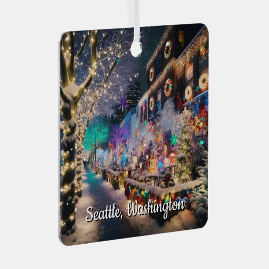 Seattle, Washington zu Weihnachten Ornament Aus Metall (Vorderseite Rechts)
