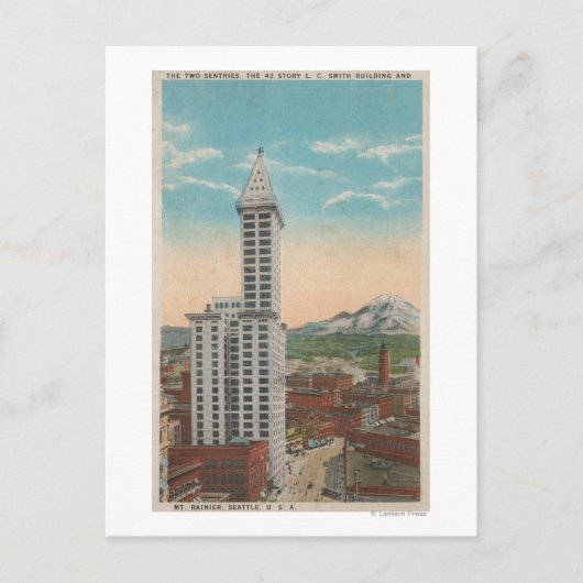 Seattle, WASmith Tower View & Mt. Rainier Postkarte (Vorderseite)