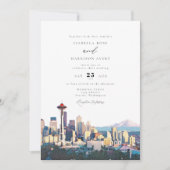 SEATTLE Wasserfarbe Skyline Hochzeit in Urlaubsort Einladung (Vorderseite)