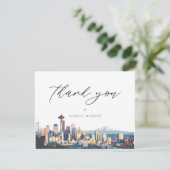 SEATTLE Watercolor Skyline Foto Danke Karte (Stehend Vorderseite)