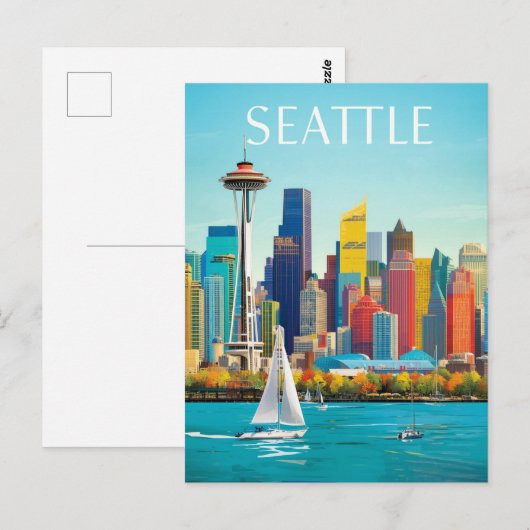 Seattle Waterfront & Space Needro Retro Art Postkarte (Vorne/Hinten)