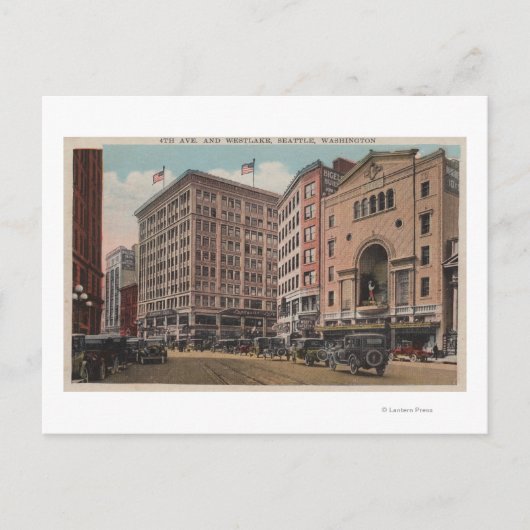 Seattle, WAView von 4. Ave & Westlake Postkarte (Vorderseite)