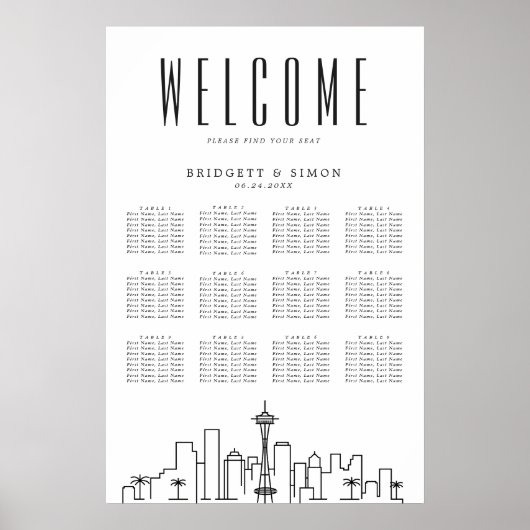 Seattle Wedding | 12 Tabelle Seating Chart Poster (Vorne)