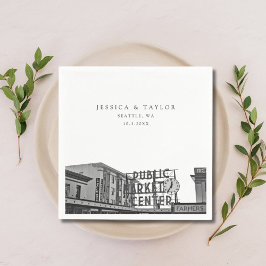 Seattle Wedding Custom Foto Cocktail Napkins Serviette