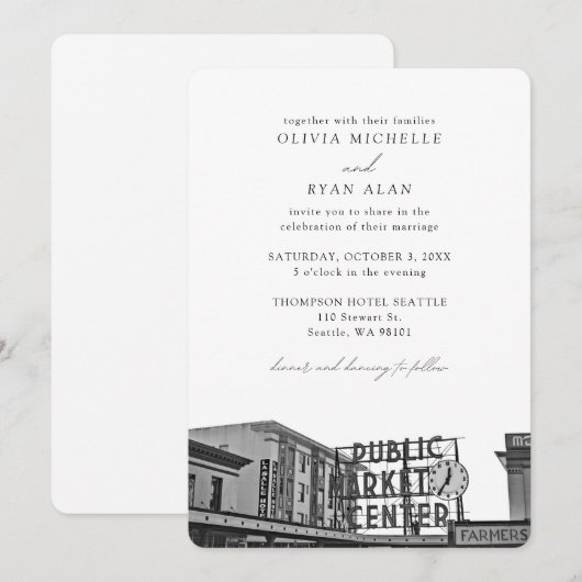 Seattle Wedding Custom Pikes Place Foto Einladung (Vorne/Hinten)