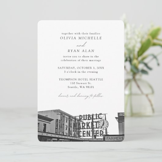 Seattle Wedding Custom Pikes Place Foto Einladung (Stehend Vorderseite)