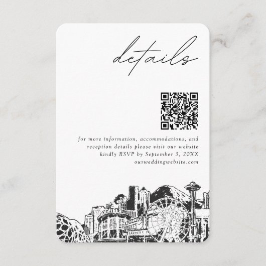 Seattle Wedding Details QR Code Klein Begleitkarte (Vorderseite)
