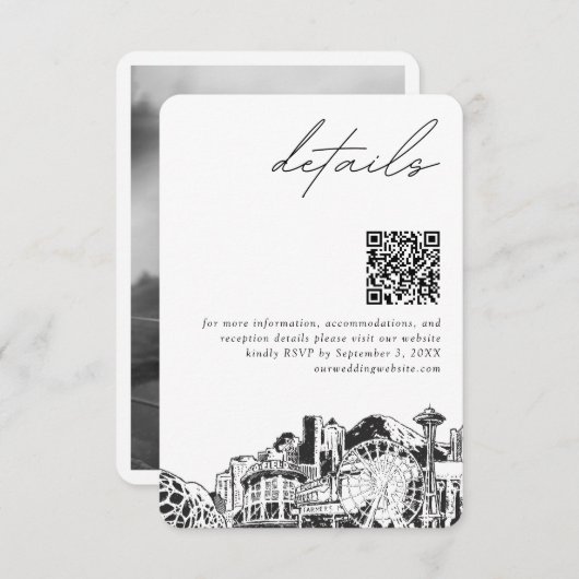 Seattle Wedding Details QR Code Klein Begleitkarte (Vorne/Hinten)