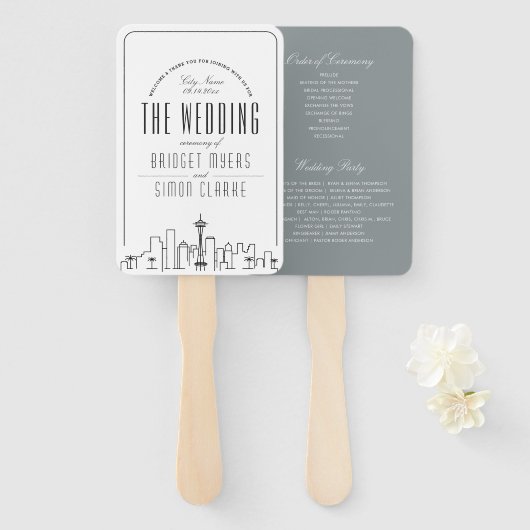 Seattle Wedding | Hochzeitsprogramm Hand Fan Fächer (Vorne und Hinten)