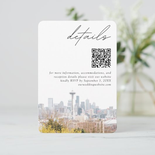 Seattle Wedding Kerry Park Details QR Code Klein Begleitkarte (Stehend Vorderseite)