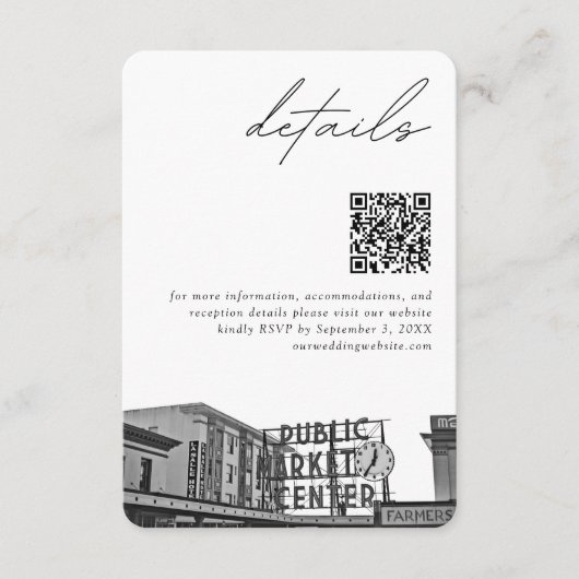Seattle Wedding Pikes Place Details QR Code Klein Begleitkarte (Vorderseite)
