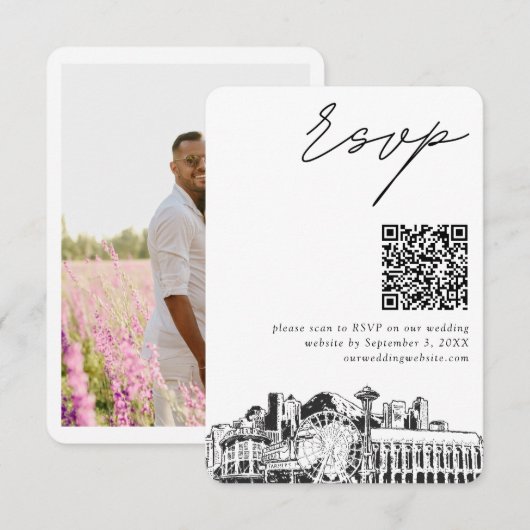 Seattle Wedding RSVP QR Code Small Enclosure Card Begleitkarte (Vorne/Hinten)