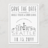 Seattle Wedding | Stilisierte Skyline Save the Dat Postkarte (Vorderseite)