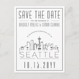 Seattle Wedding | Stilisierte Skyline Save the Dat Postkarte