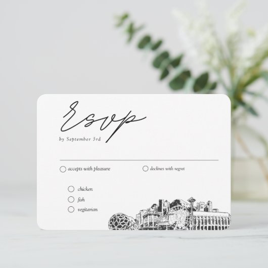 Seattle Wedding Traditionelle UAWG Meal Optionen Begleitkarte (Stehend Vorderseite)