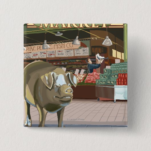 SeattleFish Toss and Bronze Pig am Pike Place Button (Vorderseite)