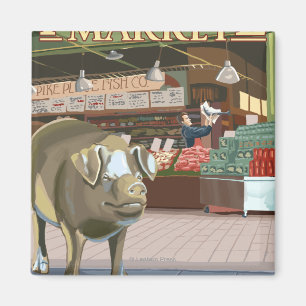 SeattleFish Wurf und Bronze-Schwein an Pike-Platz Magnet