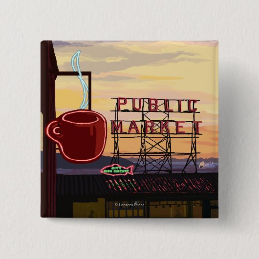 SeattlePike Place Market - Zeichen und Wasser Button (Vorderseite)