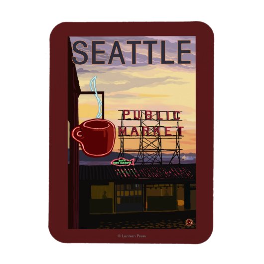 SeattlePike Place Market - Zeichen und Wasser Magnet (Vertikal)