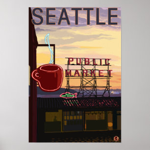 SeattlePike Place Market - Zeichen und Wasser Poster