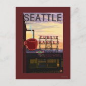 SeattlePike Place Market - Zeichen und Wasser Postkarte (Vorderseite)
