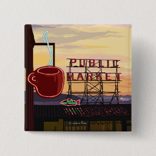 SeattlePike Platz-Markt-Zeichen und Wasser-Ansicht Button