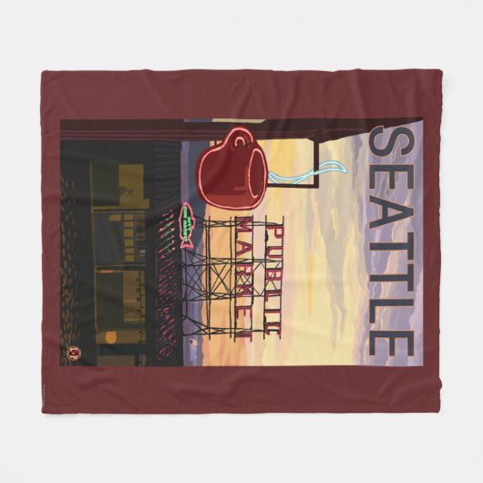 SeattlePike Platz-Markt-Zeichen und Wasser-Ansicht Fleecedecke (Vorderseite (Horizontal))