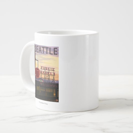 SeattlePike Platz-Markt-Zeichen und Wasser-Ansicht Jumbo-Tasse (Vorderseite Links)