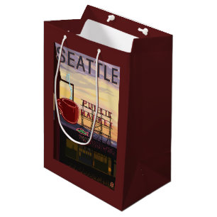 SeattlePike Platz-Markt-Zeichen und Wasser-Ansicht Mittlere Geschenktüte