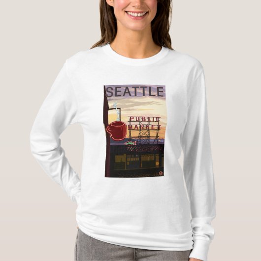 SeattlePike Platz-Markt-Zeichen und Wasser-Ansicht T-Shirt (Vorderseite)