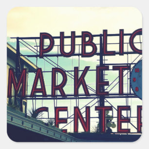 Seattles Pikes Place Market Quadratischer Aufkleber