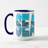 Seattleskyline-Typografie-moderner Foto-Kaffee Tasse (Links)