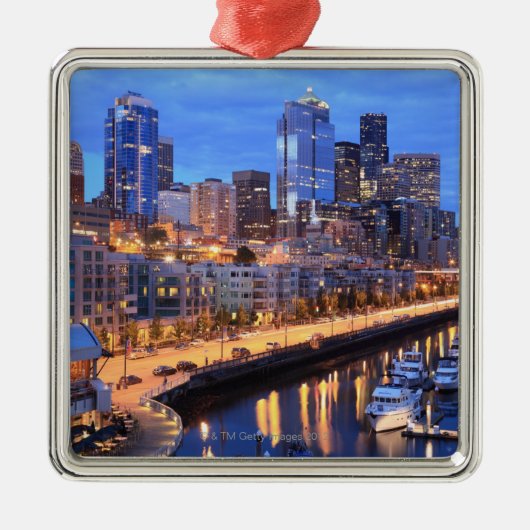 Seattleskyline und Hafen, Washington-Staat Silbernes Ornament (Vorne)