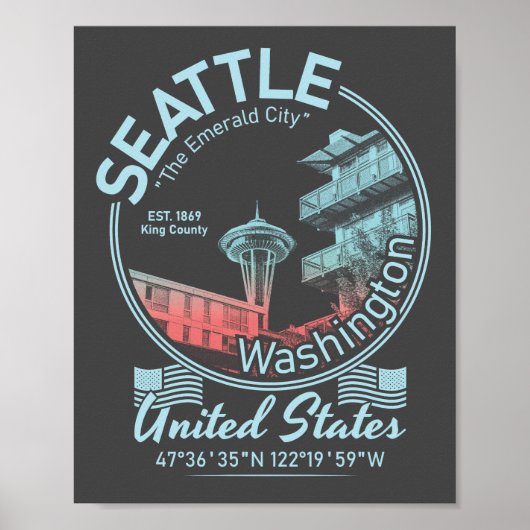 SEATTSTADT ICON - WASHINGTON VINTAG POSTER (Vorne)
