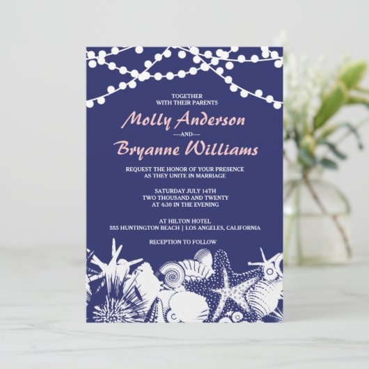 Seavy Künstlerisch Seashells String Lights Beach W Einladung (Stehend Vorderseite)