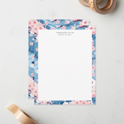 Seavy Waves Sakura Elegante Flora Mitteilungskarte (Vorderseite/Rückseite Beispiel)
