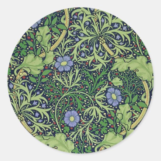Seaweed art nouveau design by William Morris Runder Aufkleber (Vorderseite)