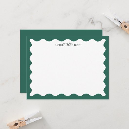 Seaweed Green Wavy Frame Note Card Einladung (Vorderseite/Rückseite Beispiel)