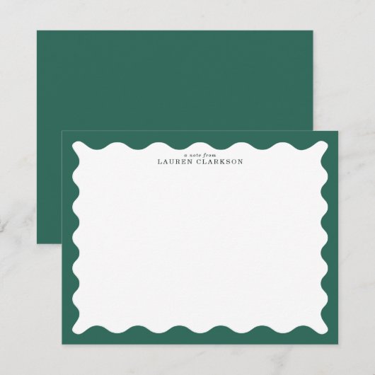 Seaweed Green Wavy Frame Note Card Einladung (Vorne/Hinten)